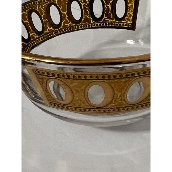 Vtg Culver Gold Antigua Glass Bowl Crackled MCM 5” Snack Trinket Candy Dish - Picture 7 of 16